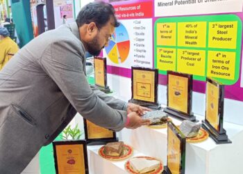 विश्व व्यापार मेला 2023 प्रगति मैदान के झारखण्ड पवेलियन में झारखण्ड माइंस एंड जियोलॉजी डिपार्टमेंट प्रदर्शित कर रहा है झारखण्ड के खनिजों के सैंपल
