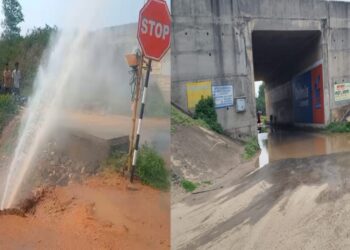 पानी की बर्बादी का तालाब: कुज्जू फोर लाइन ओवरब्रिज के पास फटा पाइप, ग्रामीण परेशान!